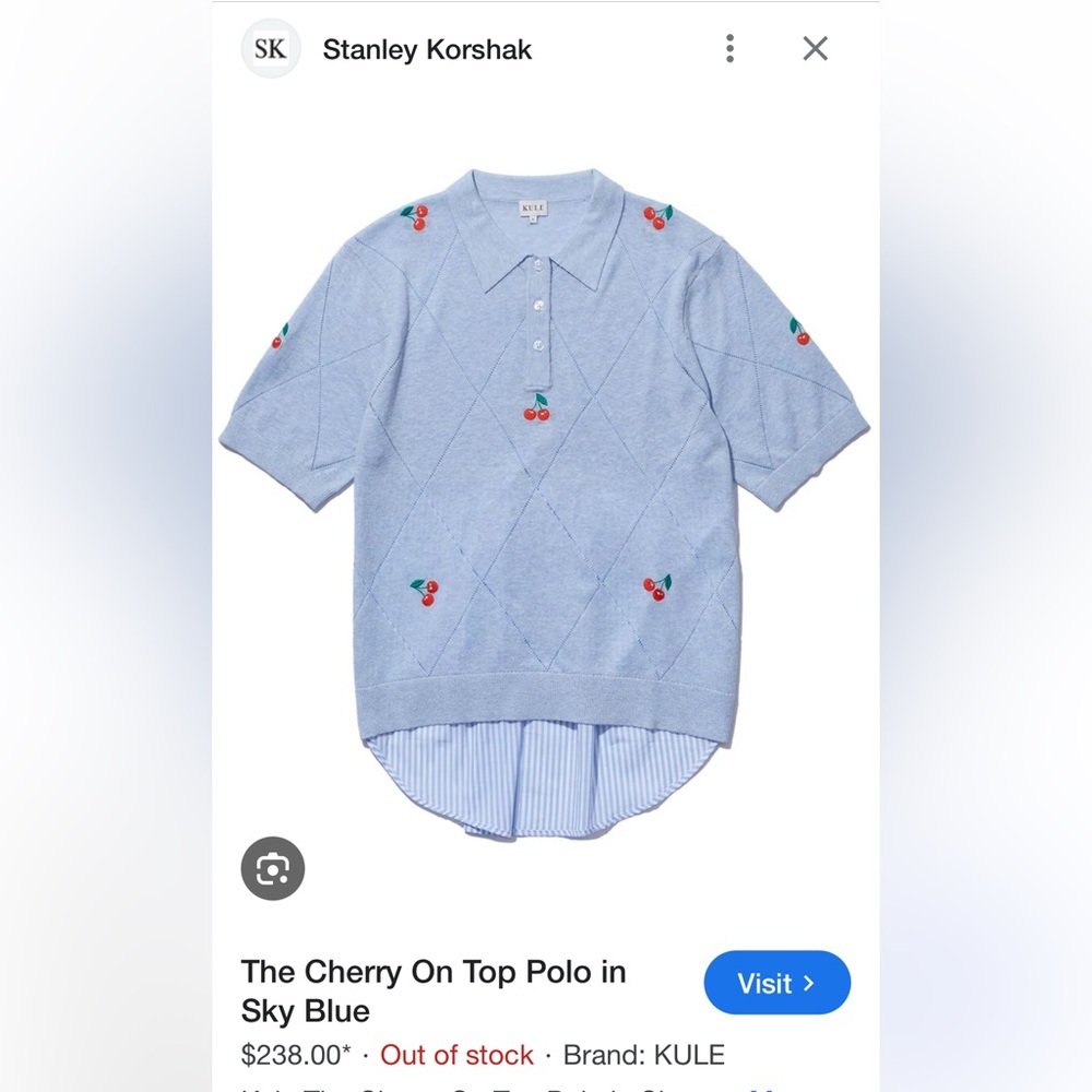 KULE Light Blue Polo Shirt with Cherry Embroidery